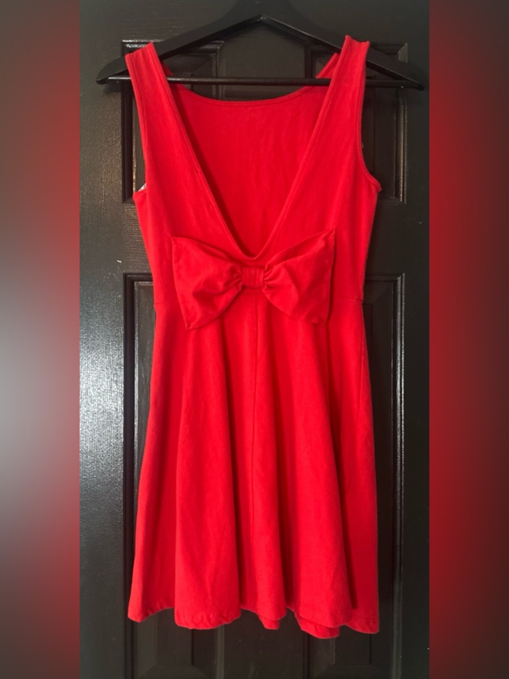 Forever 21 Sleeveless Red Mini Dress With V Back and Bow, Small